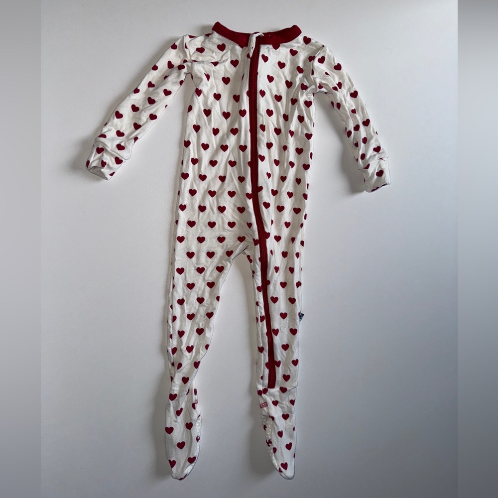 Kickee Pants Bamboo Red Heart Print Footie - Size 9-12 Months